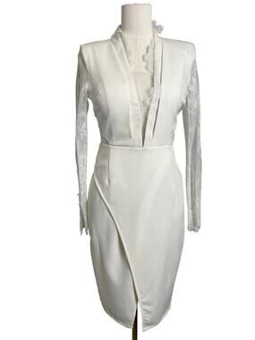 Blithe White Lace Sleeve Bodycon Dress Womens Small Bridal Shower Cocktail As Is